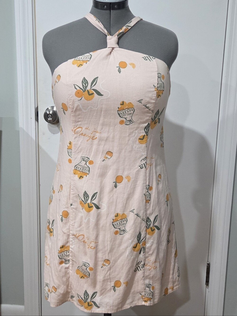 Wild Fable Peach Halter Mini Dress with Orange & Green Print